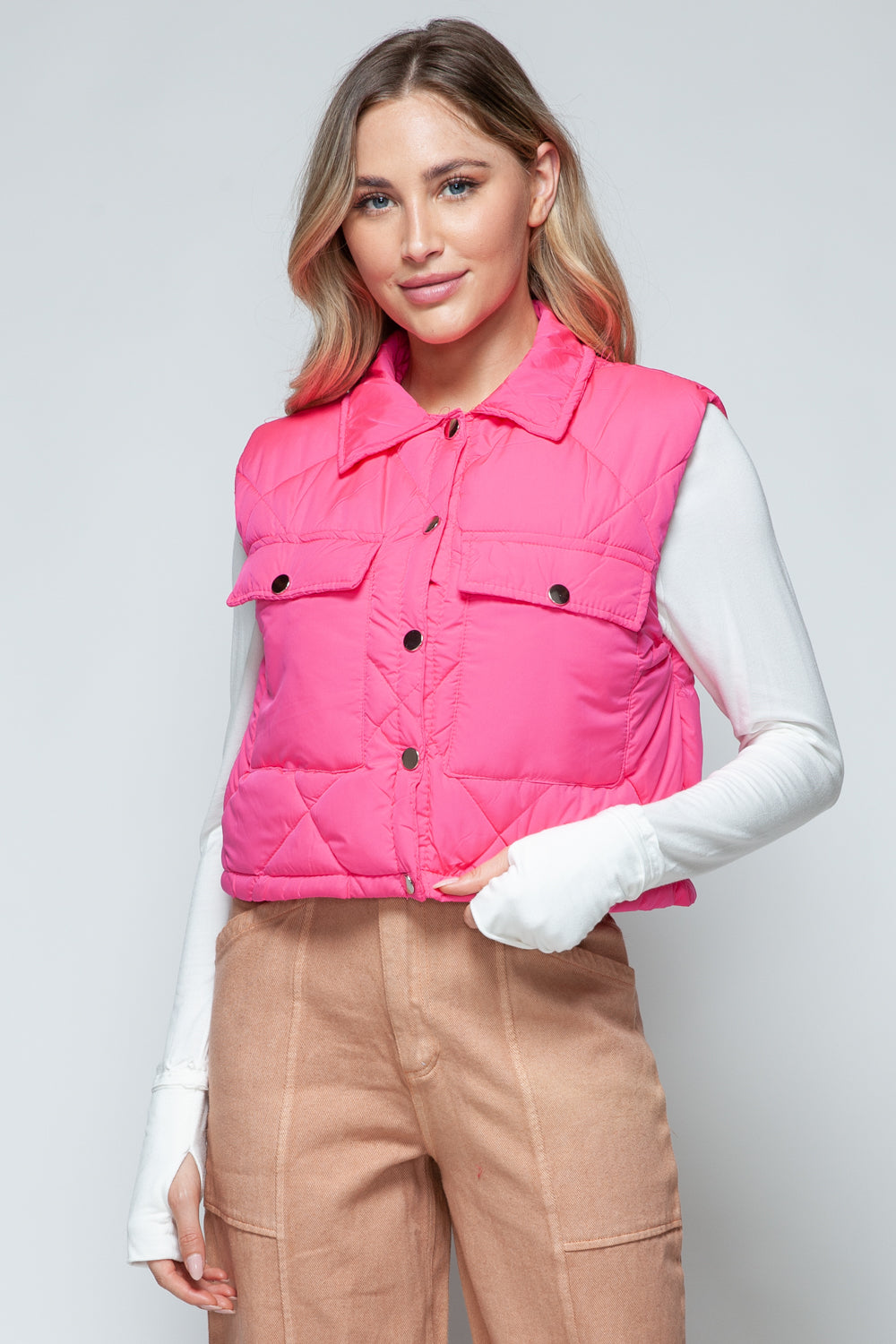 Snap Down Quilted Cropped Vests