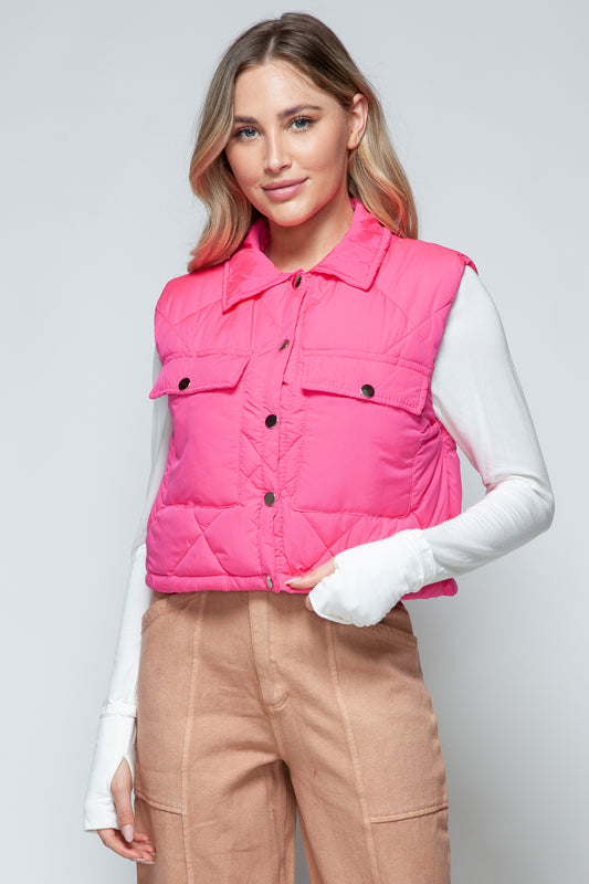 Snap Down Quilted Cropped Vests