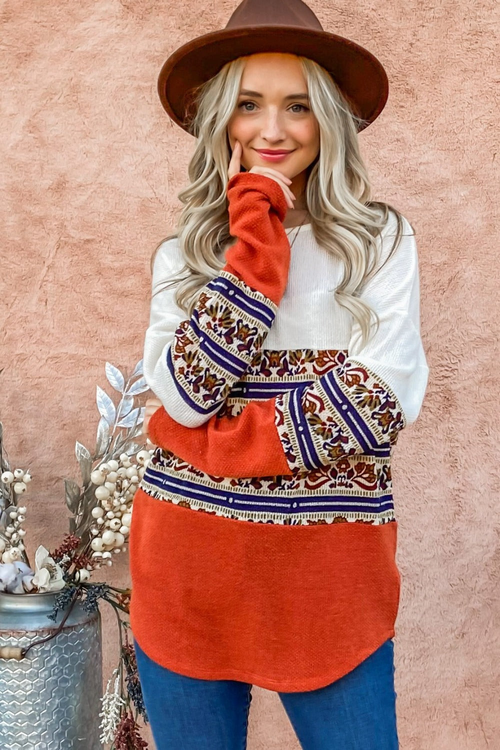 Long Sleeve Color Block Top