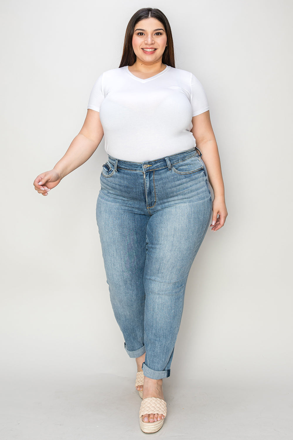 Cuffed Hem Slim Jeans