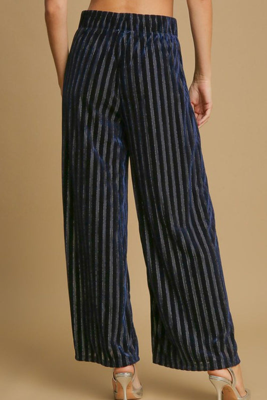 Striped Wide Leg Velvet Pants