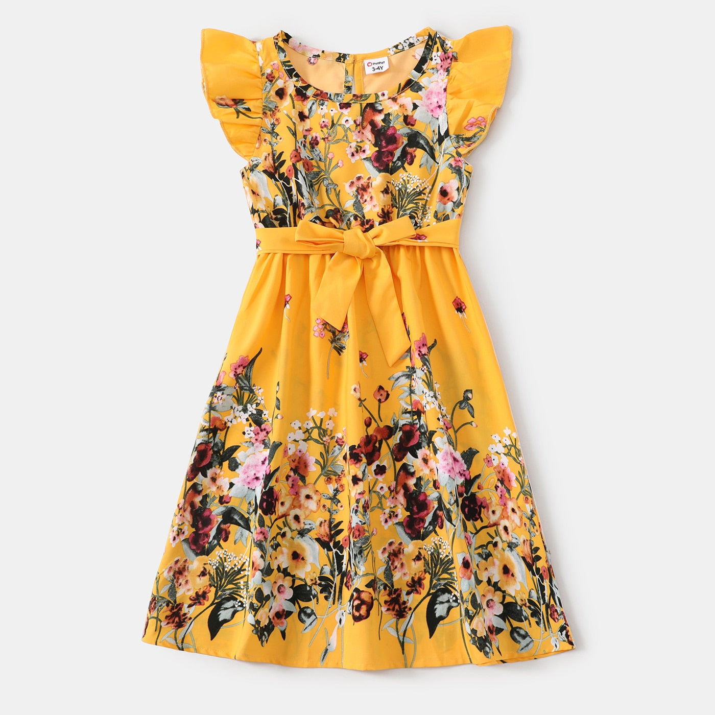 Family Matching! Blue or Yellow Floral Ruffle-Sleeve Midi Dresses & Striped T-shirts
