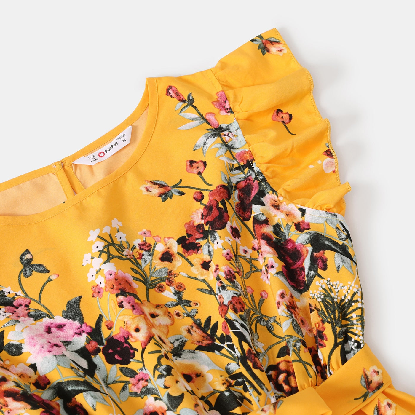Family Matching! Blue or Yellow Floral Ruffle-Sleeve Midi Dresses & Striped T-shirts