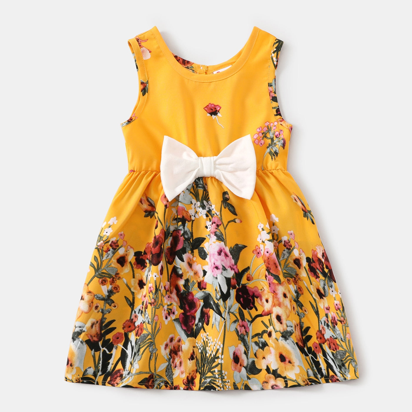 Family Matching! Blue or Yellow Floral Ruffle-Sleeve Midi Dresses & Striped T-shirts