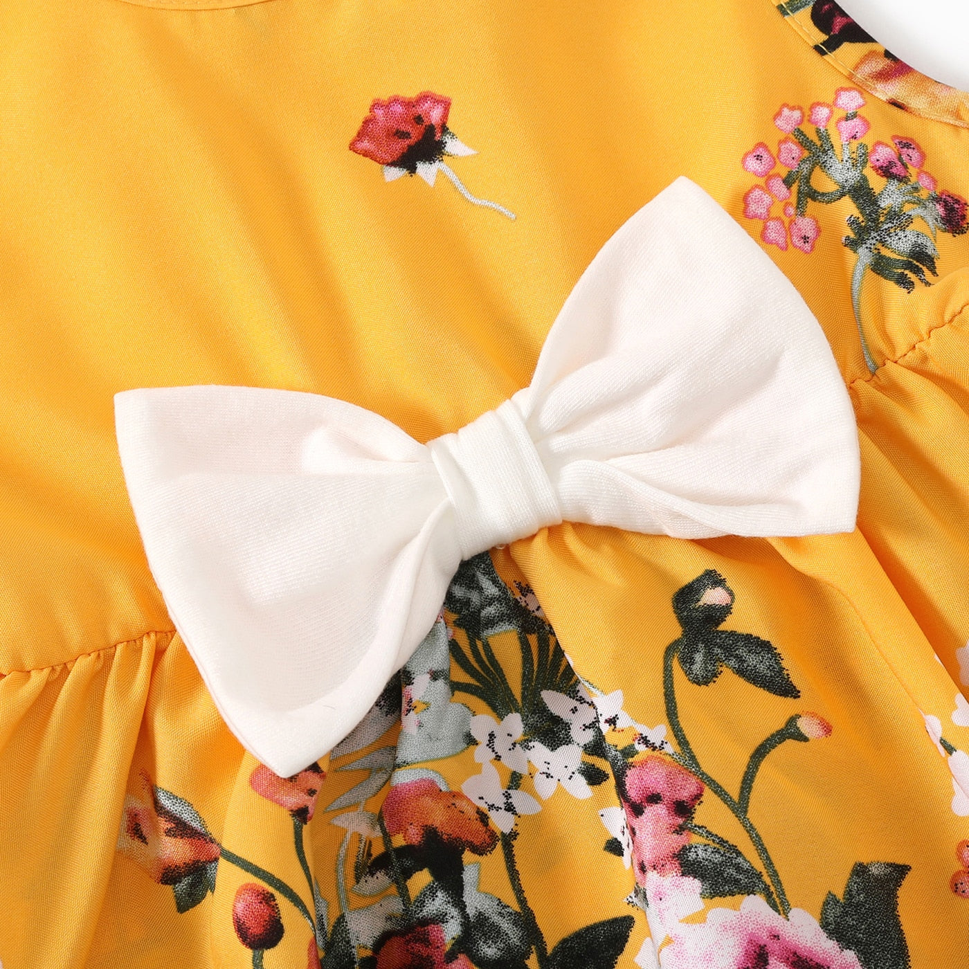 Family Matching! Blue or Yellow Floral Ruffle-Sleeve Midi Dresses & Striped T-shirts