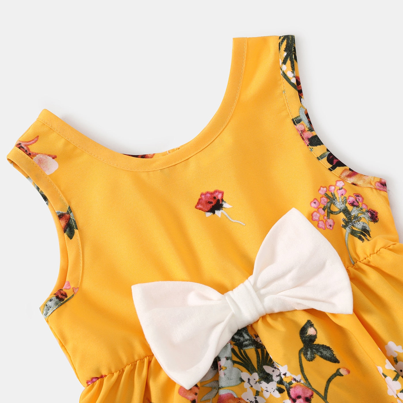Family Matching! Blue or Yellow Floral Ruffle-Sleeve Midi Dresses & Striped T-shirts