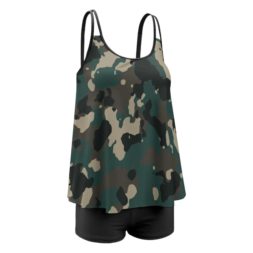 Plus 2-Piece Camouflage Tankini & Boy Shorts Sets