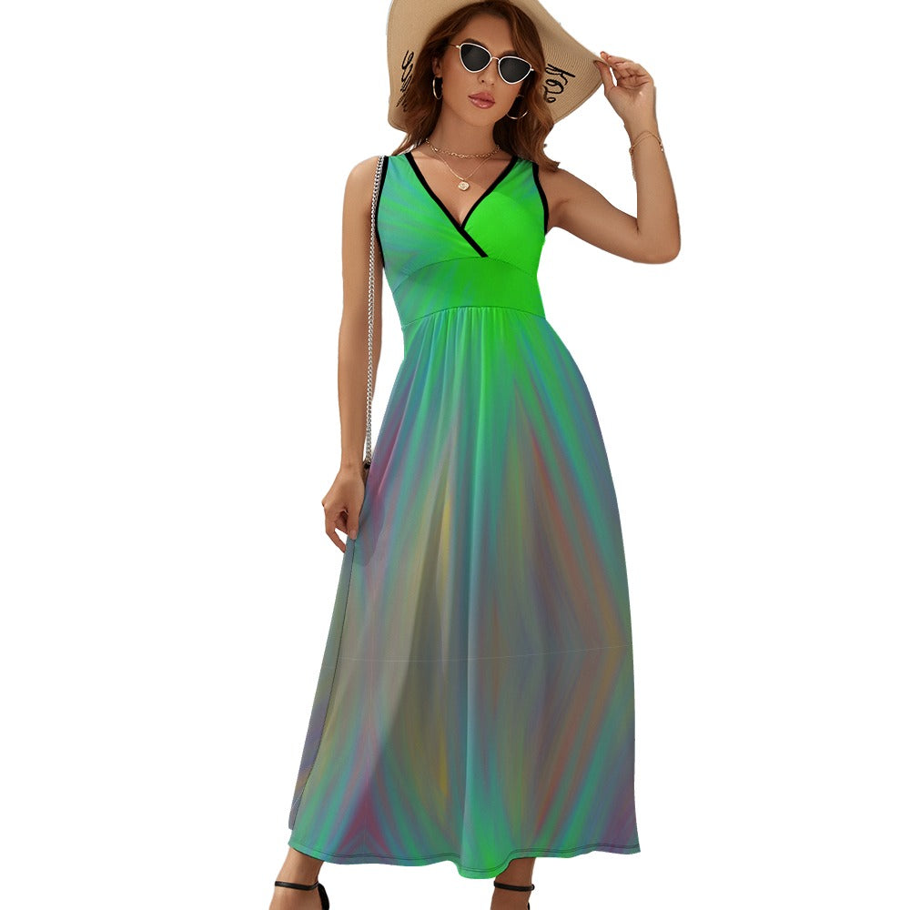 Women’s Multicolor Geometric V-Neck Maxi Dress