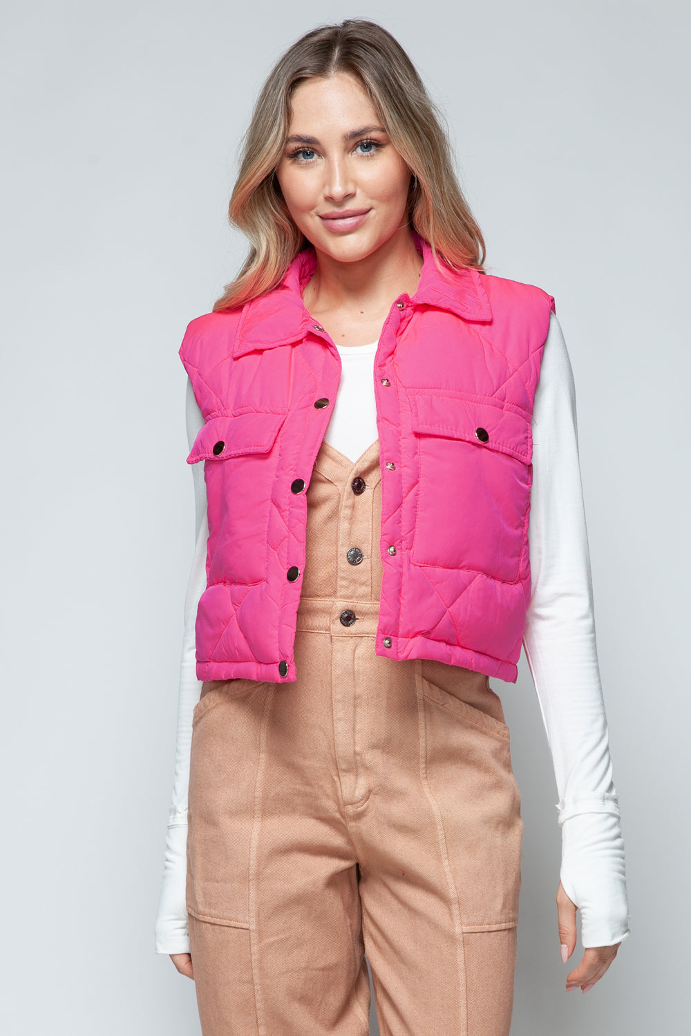 Snap Down Quilted Cropped Vests