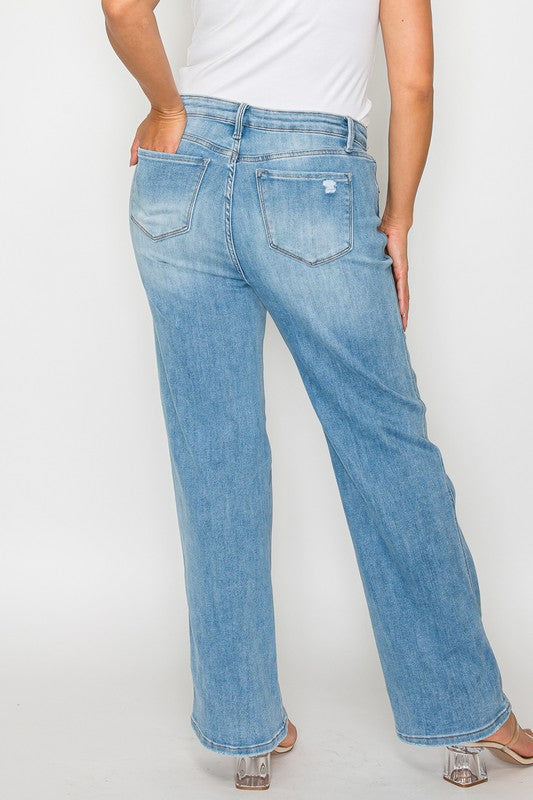 Distressed High Rise Straight Jeans