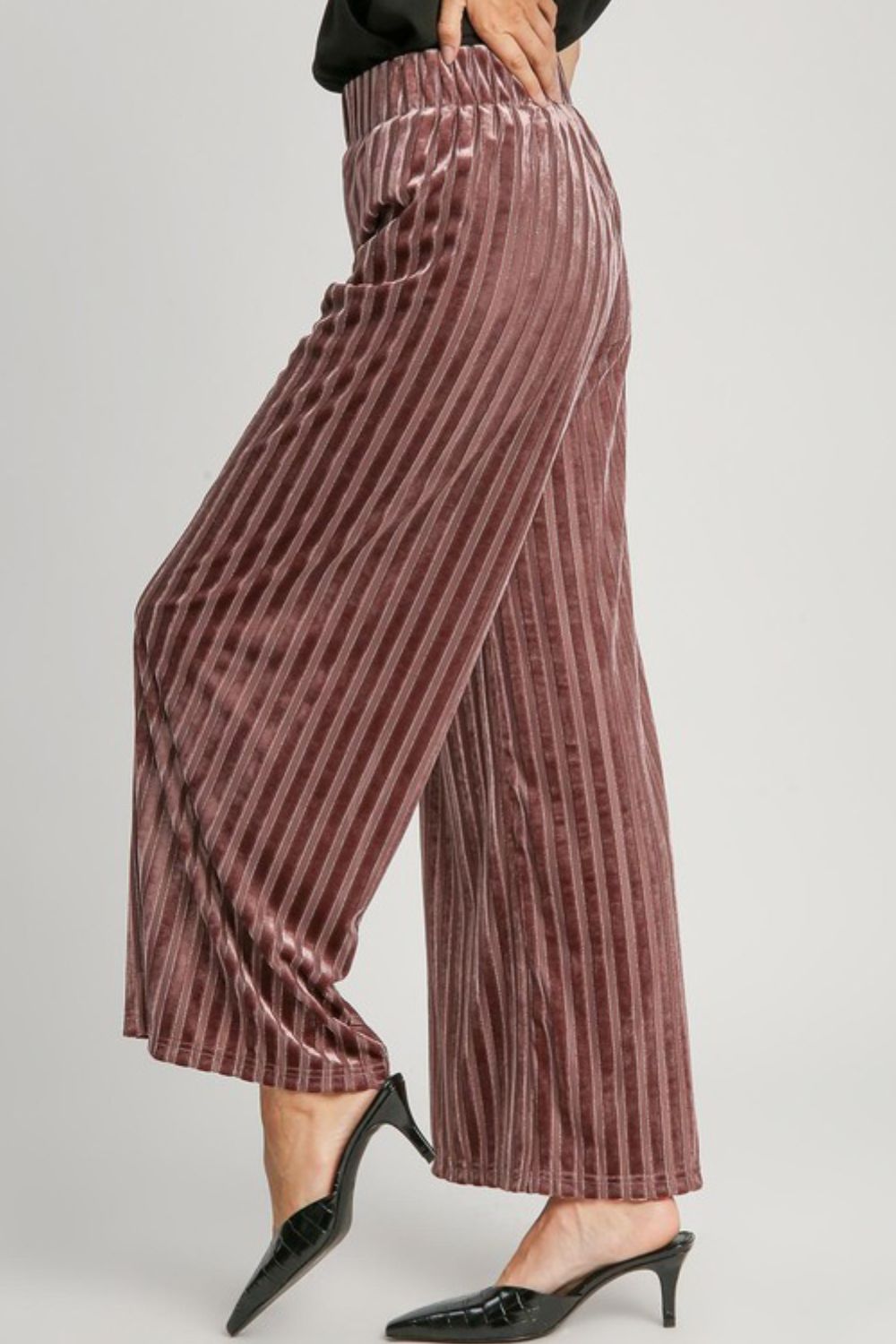 Striped Wide Leg Velvet Pants