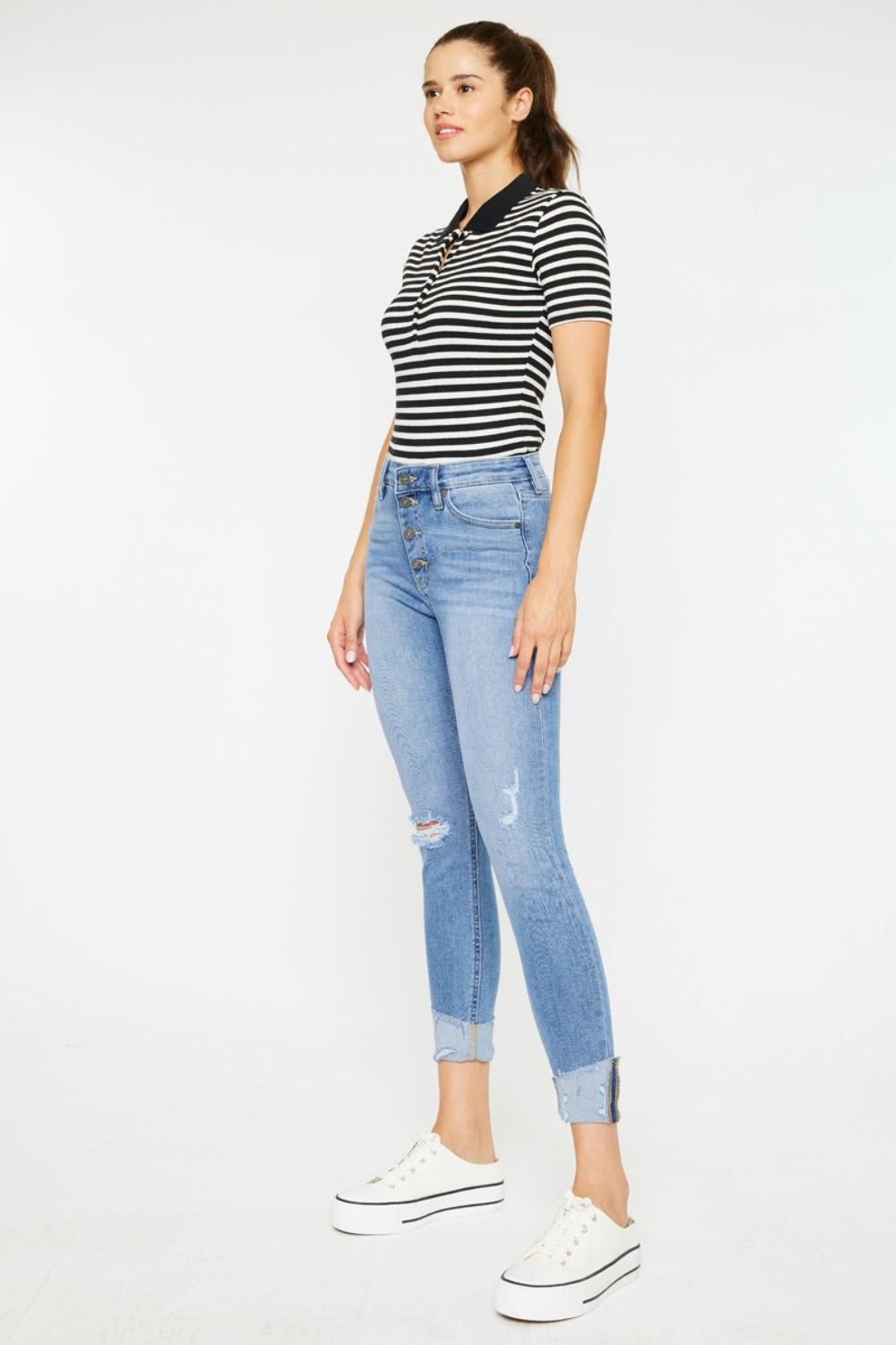 Distressed Button Fly Jeans