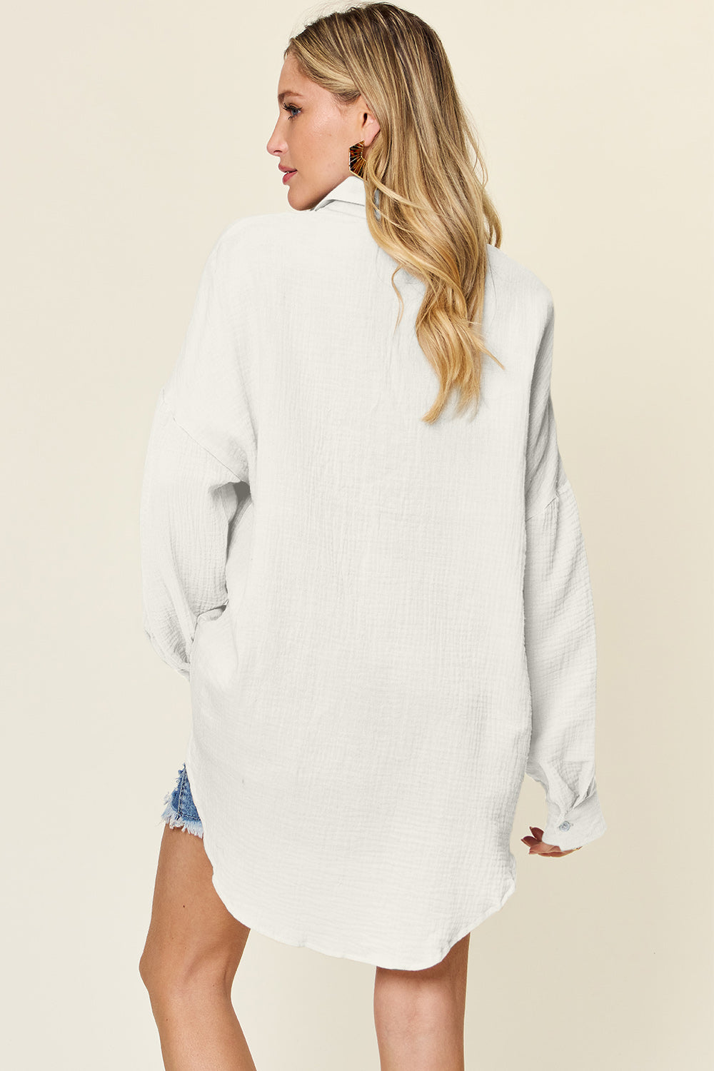 Pocketed Textured Button Up Shirt