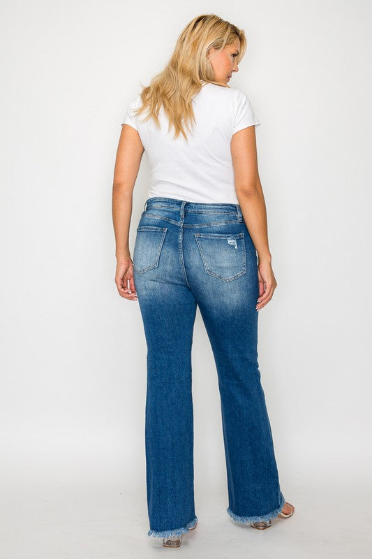 Raw Hem Distressed High Rise Bootcut Jeans