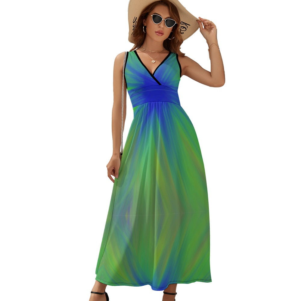 Women’s Multicolor Geometric V-Neck Maxi Dress