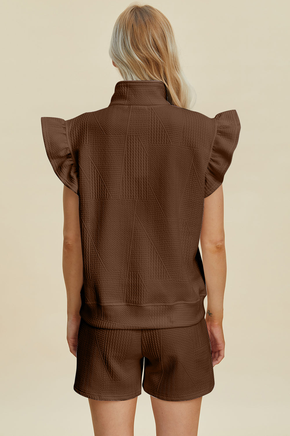 Textured Flounce Sleeve Top and Shorts Set