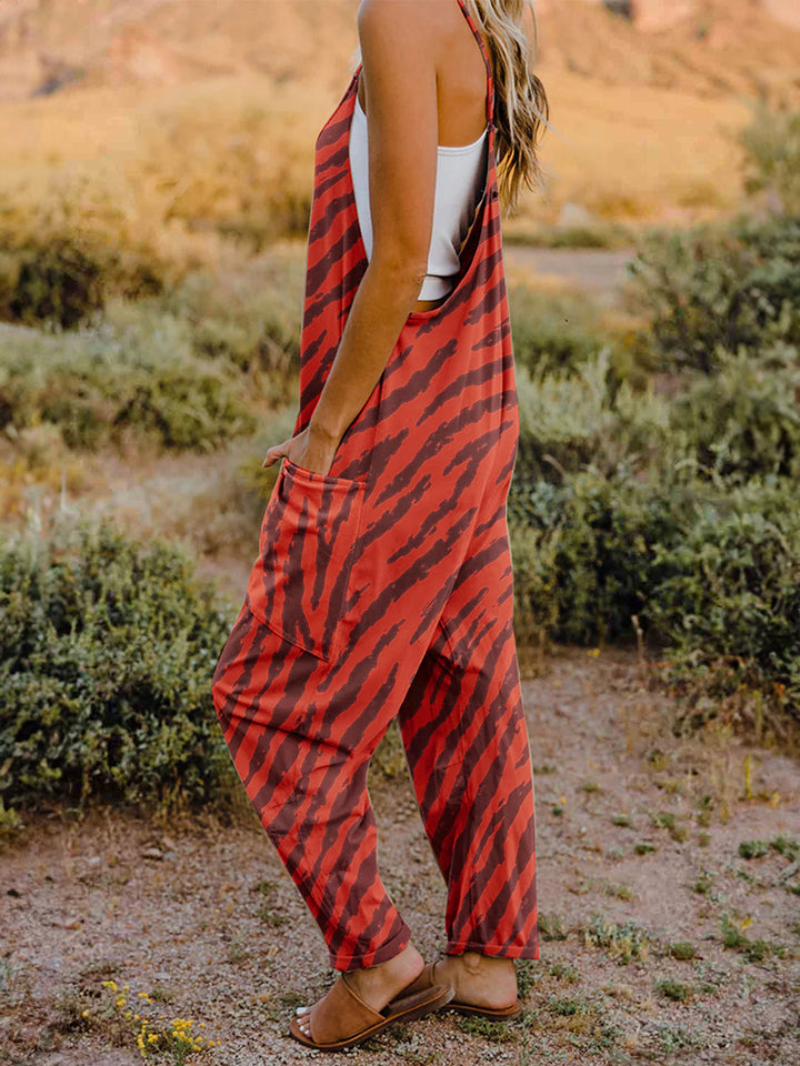Print V-Neck Sleeveless Jumpsuit