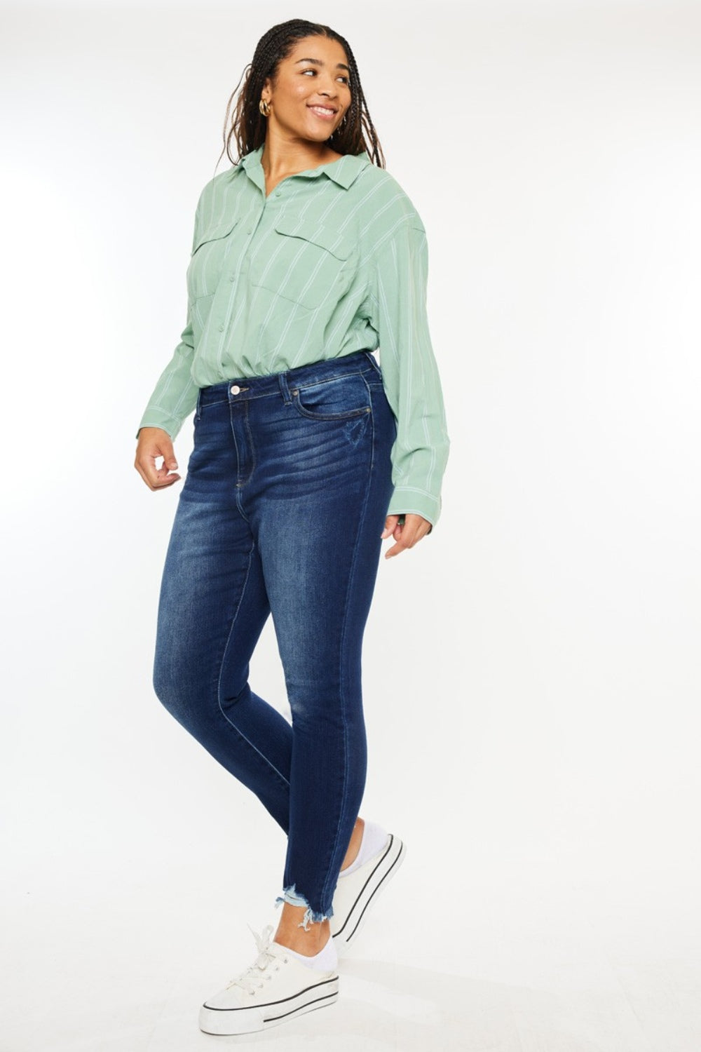High Rise Frayed Ankle Skinny Jeans