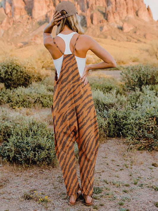 Print V-Neck Sleeveless Jumpsuit