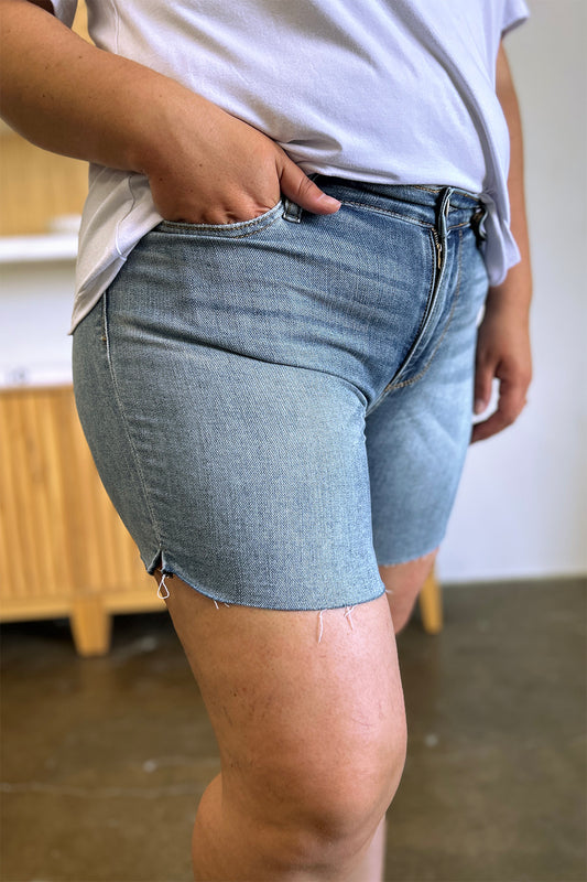High Waist Raw Hem Denim Shorts