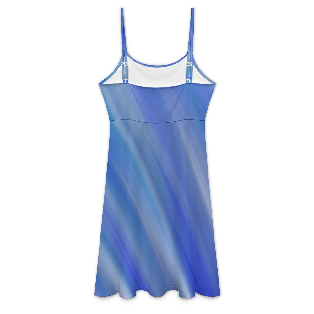 Women’s Light Blue Multicolor Sleeveless Strap Mini Dresses