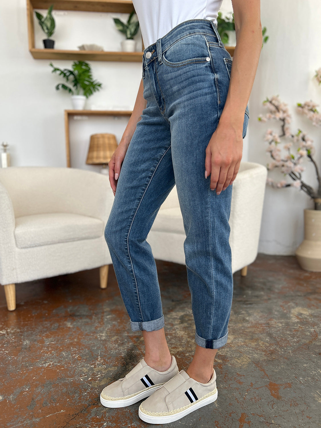 Cuffed Hem Slim Jeans