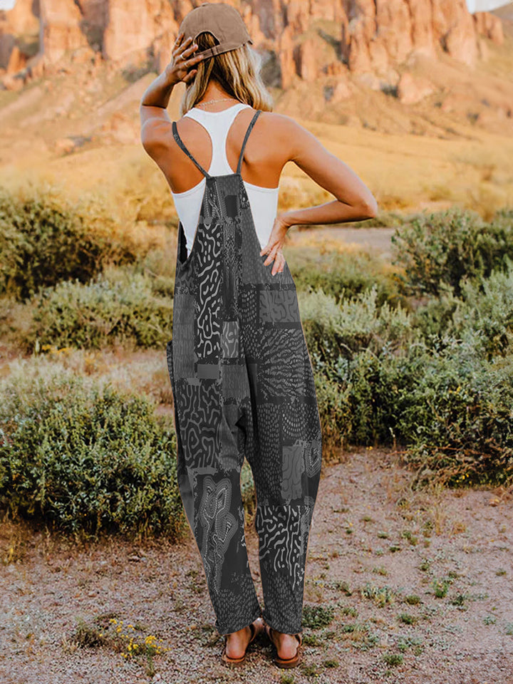 Print V-Neck Sleeveless Jumpsuit