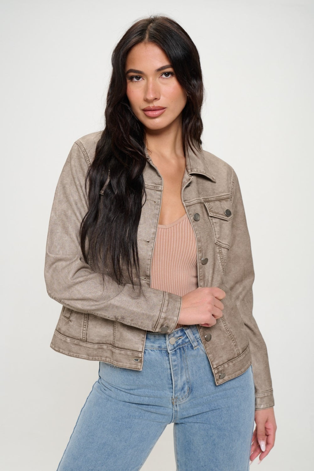 Button Down Cargo Vegan Leather "Shacket" Shirt Jacket