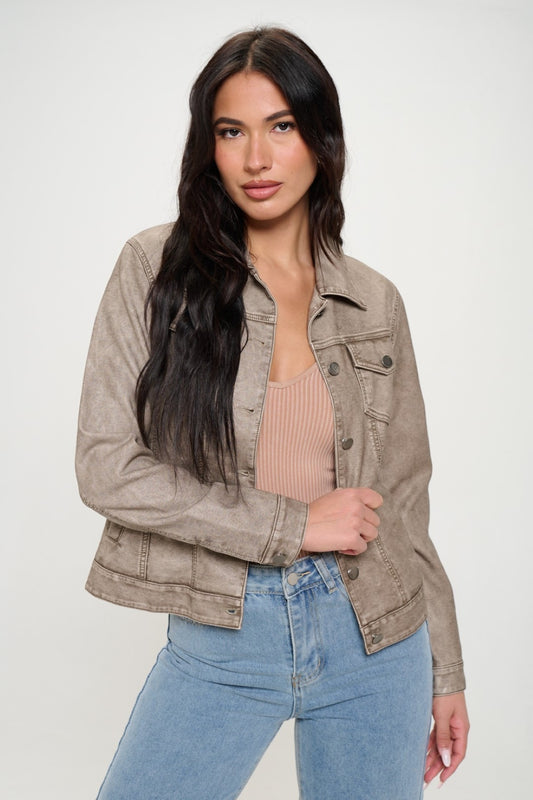 Button Down Cargo Vegan Leather "Shacket" Shirt Jacket