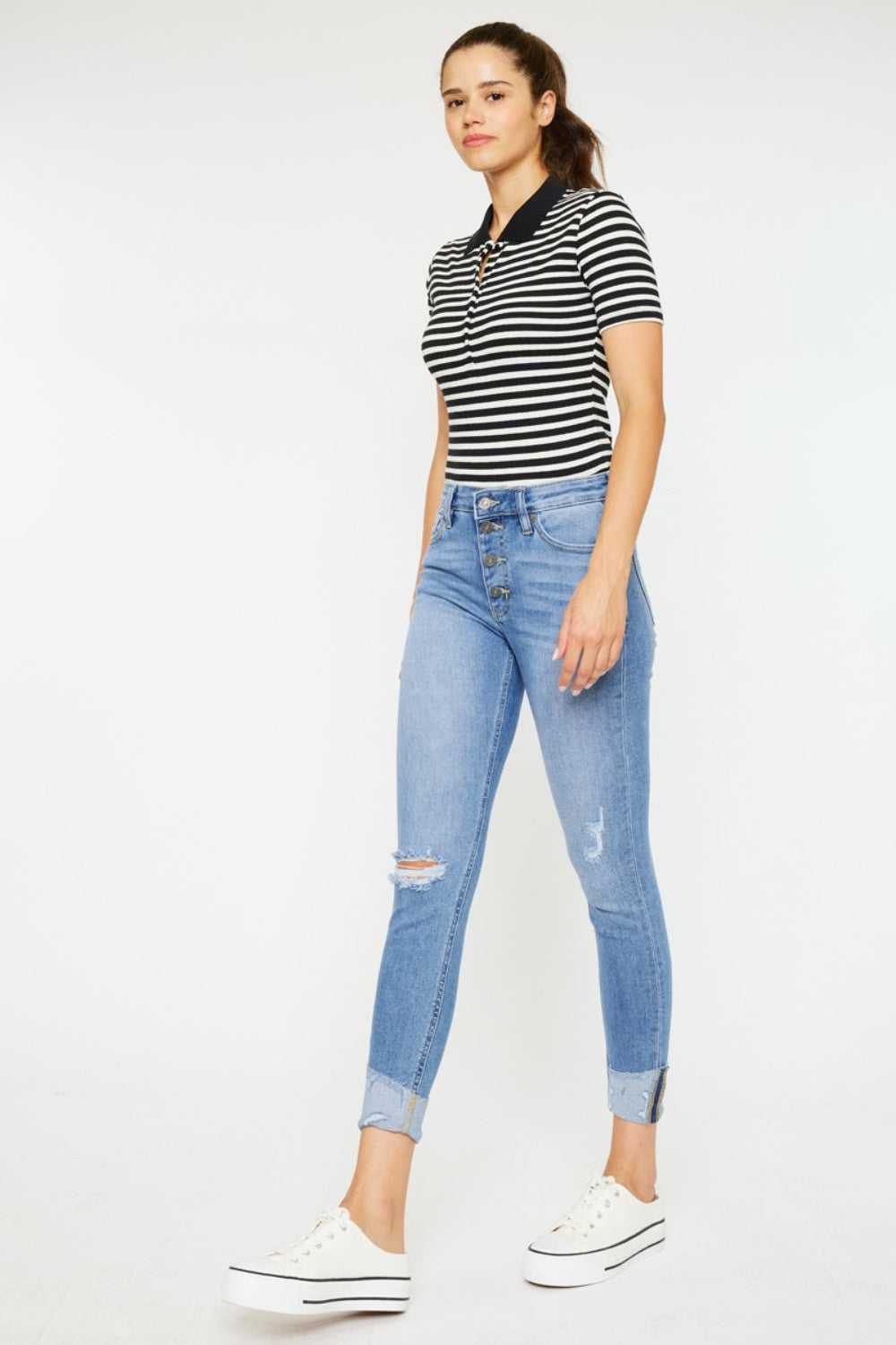 Distressed Button Fly Jeans