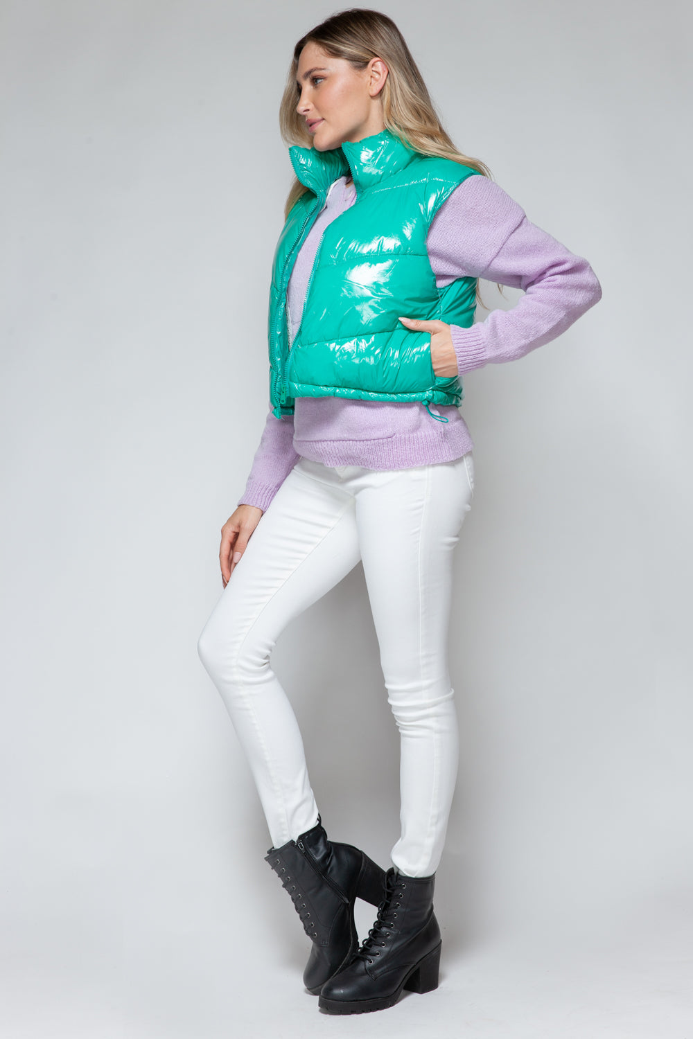 Zip Up Turtleneck Quilted Vest