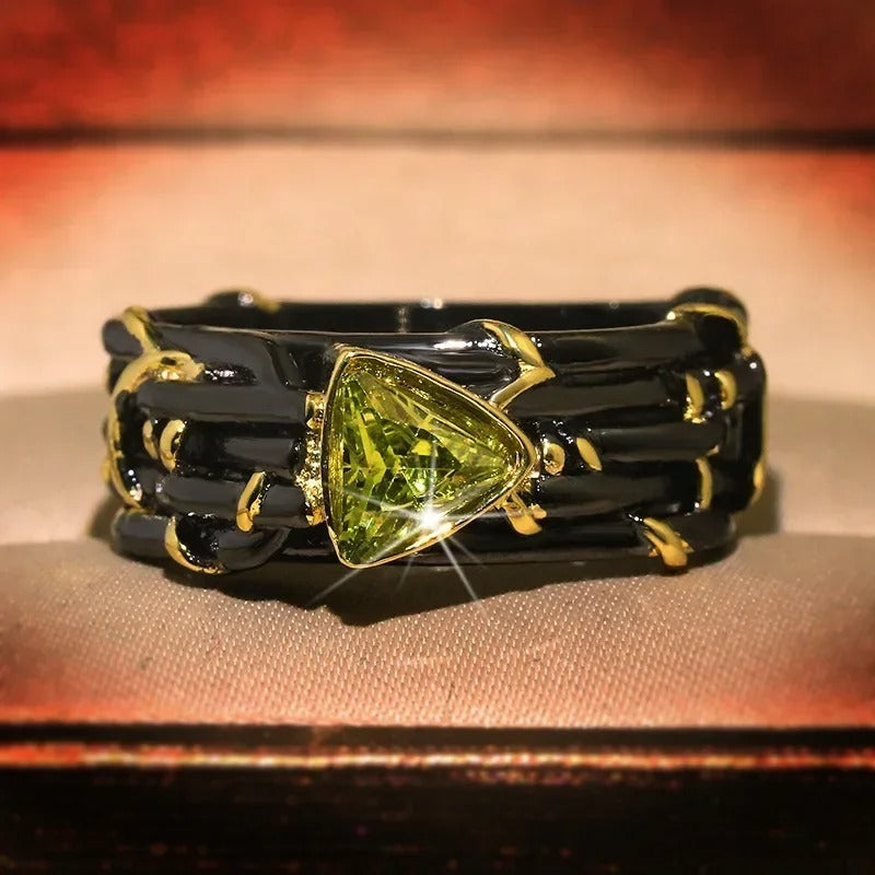Twisted Black & Gold Style Peridot, Ruby Zircon & Amethyst Zircon Rings