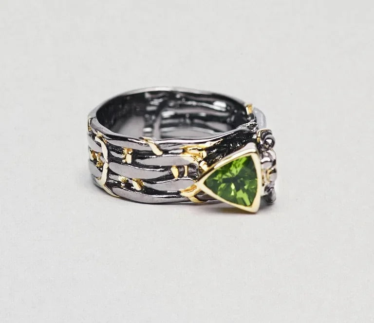 Twisted Black & Gold Style Peridot, Ruby Zircon & Amethyst Zircon Rings