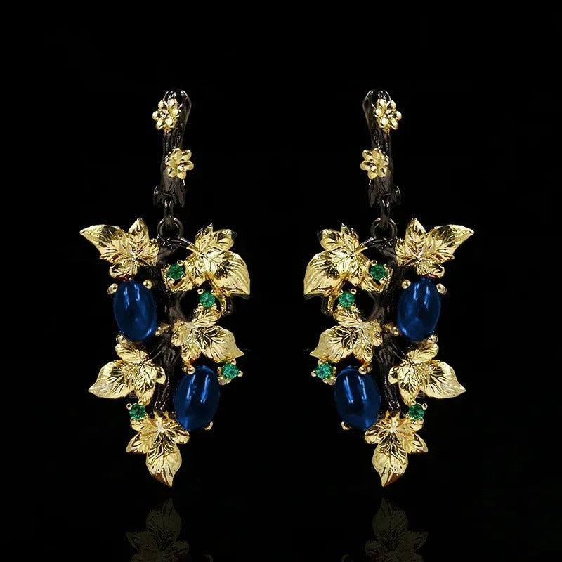 Gorgeous Crystal Zircon Black & Gold Style Leaf Earrings
