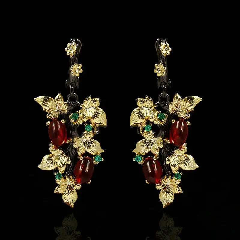 Gorgeous Crystal Zircon Black & Gold Style Leaf Earrings