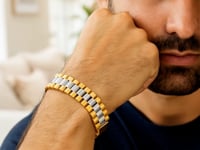 14k Two Tone Gold Mens Panther Link Bracelet