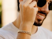 14k Yellow Gold White Pave High Polish Modern Lite Miami Cuban Bracelet (6.5mm)