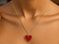 14k Yellow Gold High Polish Heart Red Cornelia Paste Necklace