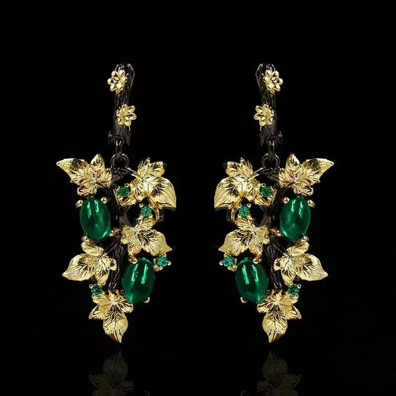 Gorgeous Crystal Zircon Black & Gold Style Leaf Earrings