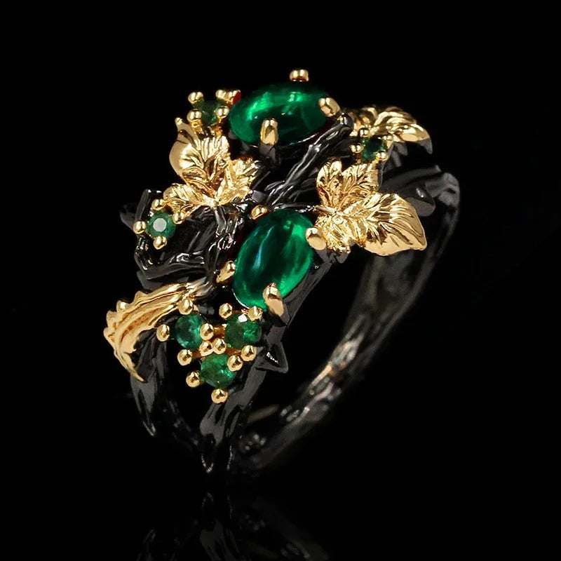 Black & Gold Style Ruby, Emerald, Blue Sapphire & Wine Zircon Rings