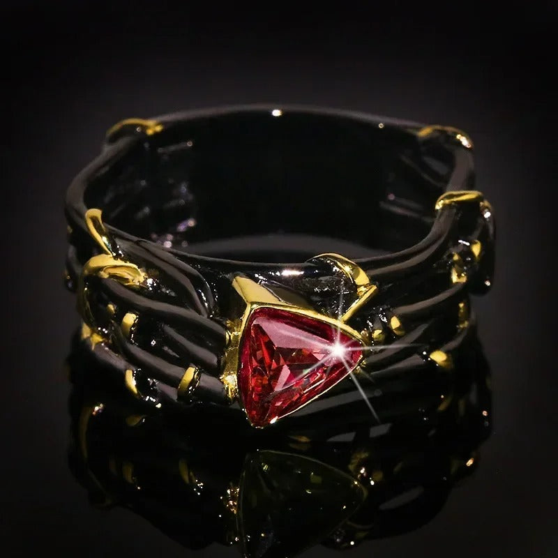 Twisted Black & Gold Style Peridot, Ruby Zircon & Amethyst Zircon Rings