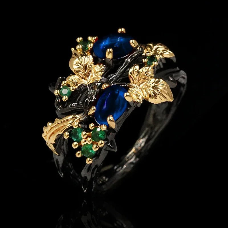 Black & Gold Style Ruby, Emerald, Blue Sapphire & Wine Zircon Rings