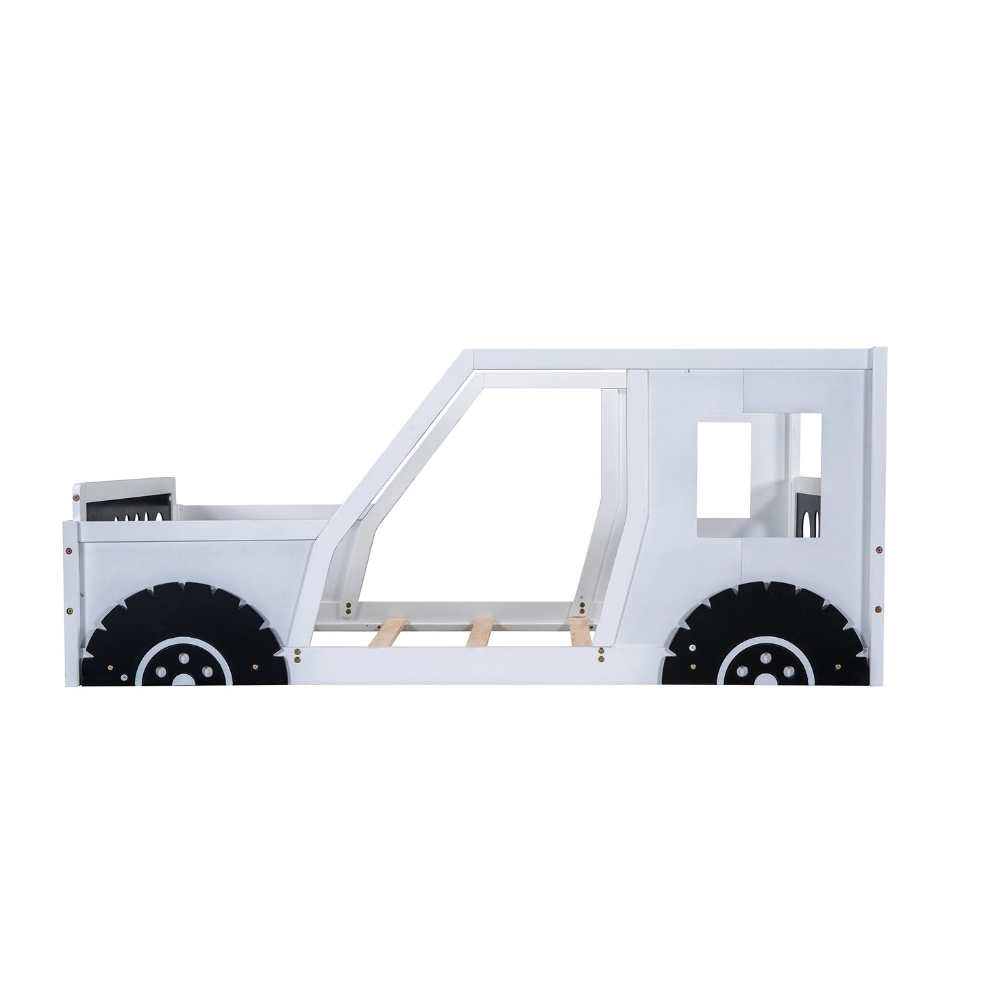 Twin Size Classic Car-Shaped Platform Bed with Wheels; Blue or White