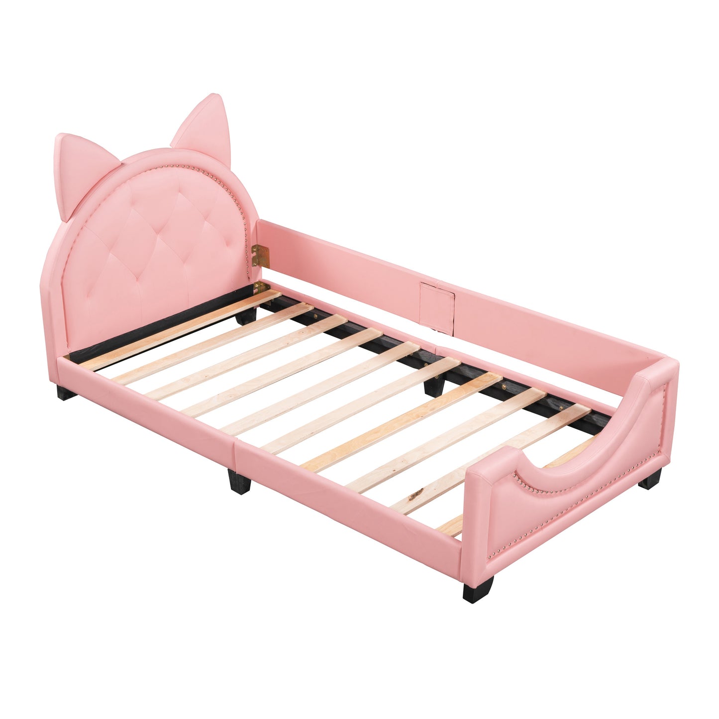 Girl's Pink Upholstered Twin Daybed with Animal Ear Headboard