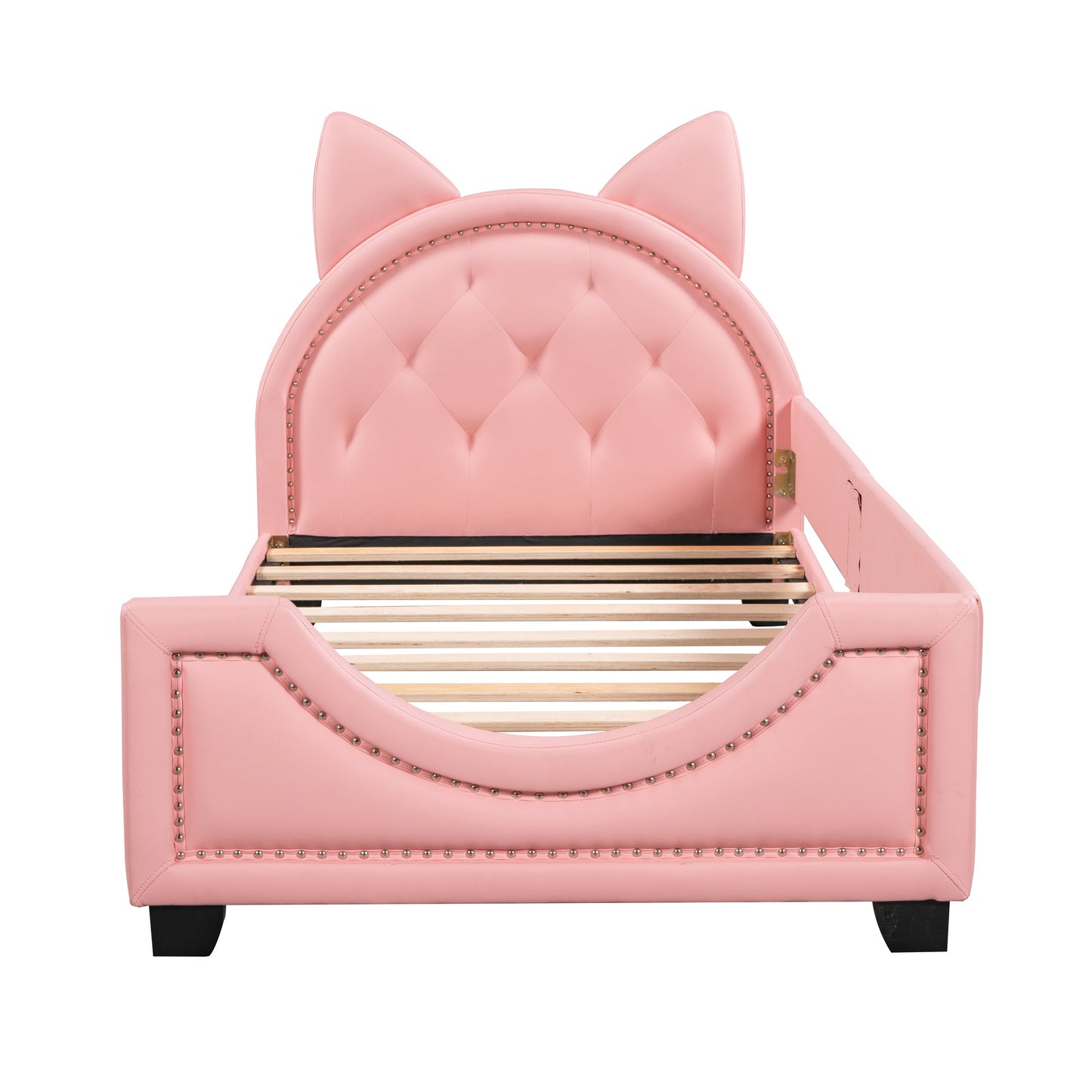 Girl's Pink Upholstered Twin Daybed with Animal Ear Headboard