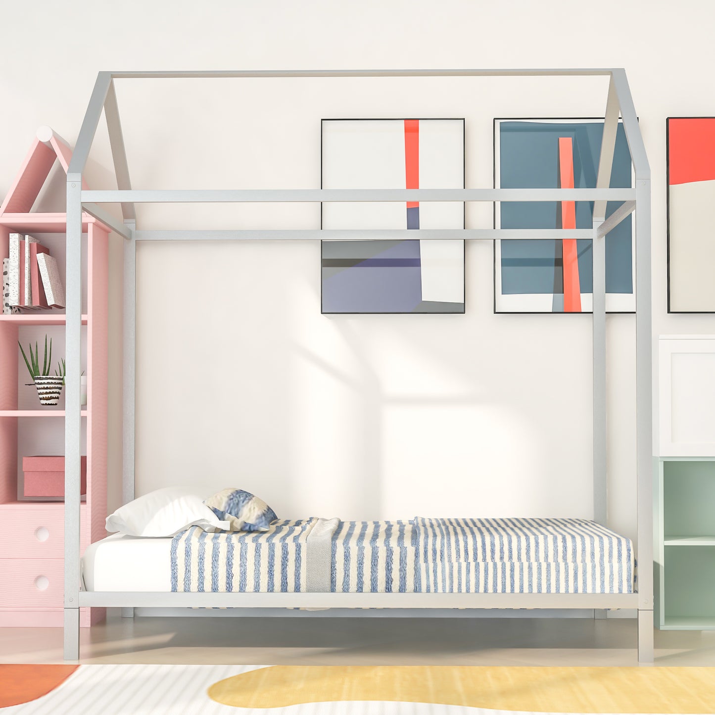 Kids House Style Canopy Twin Bed