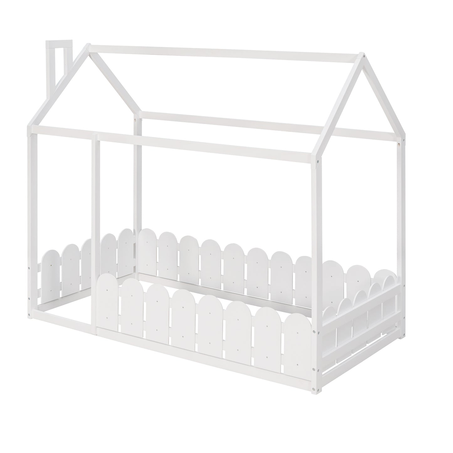 Kids Wood Playhouse & Fence Style Twin Size Bed