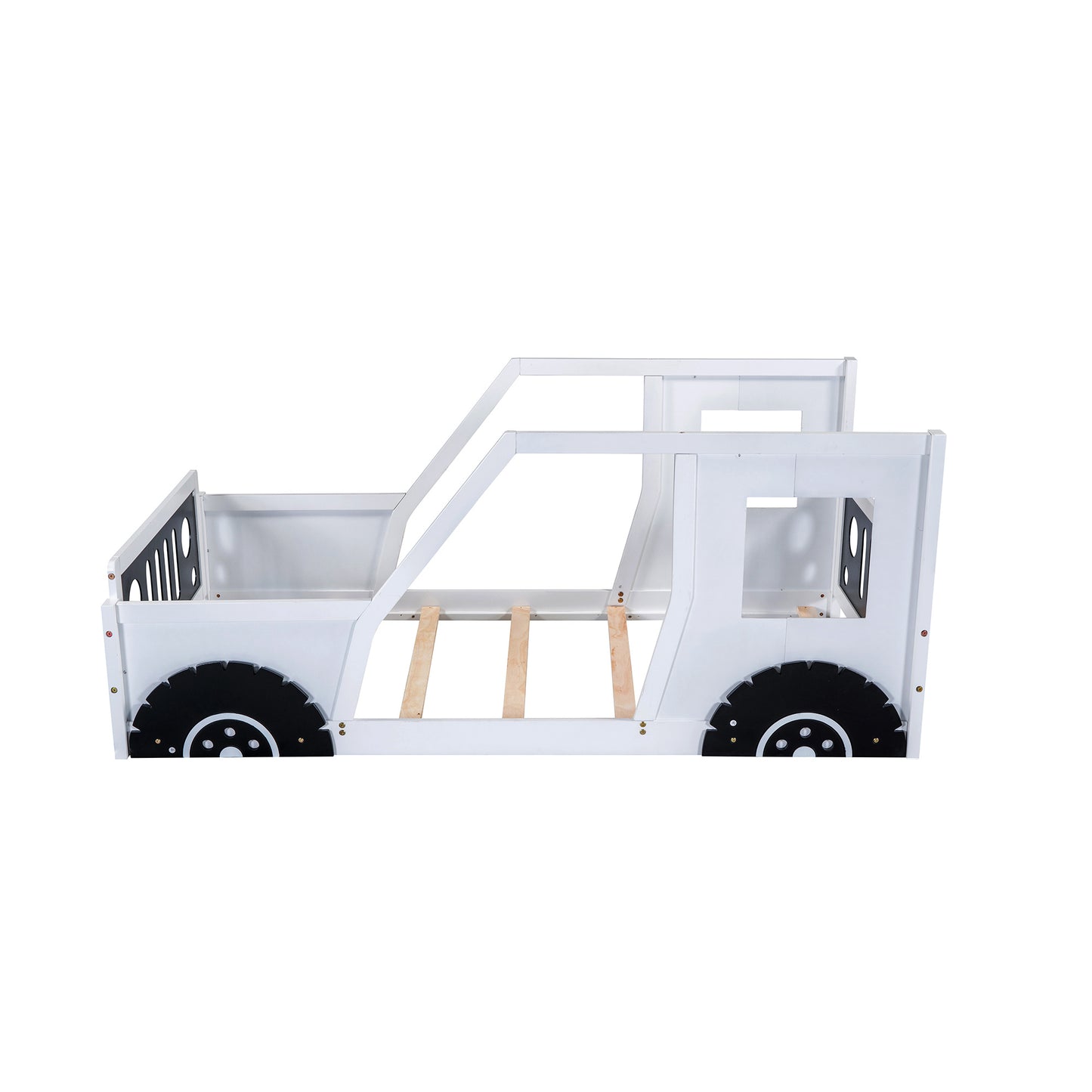 Twin Size Classic Car-Shaped Platform Bed with Wheels; Blue or White