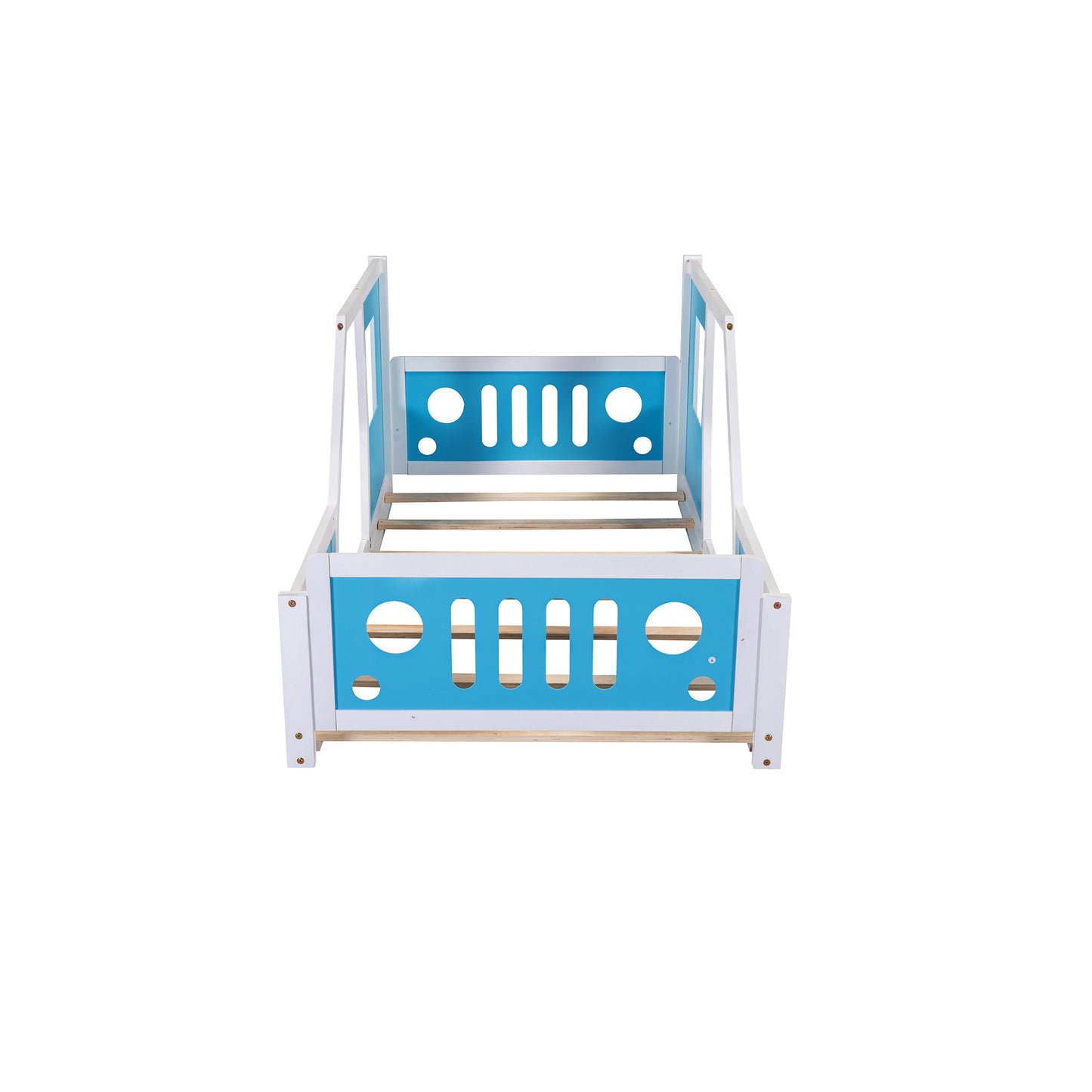 Twin Size Classic Car-Shaped Platform Bed with Wheels; Blue or White