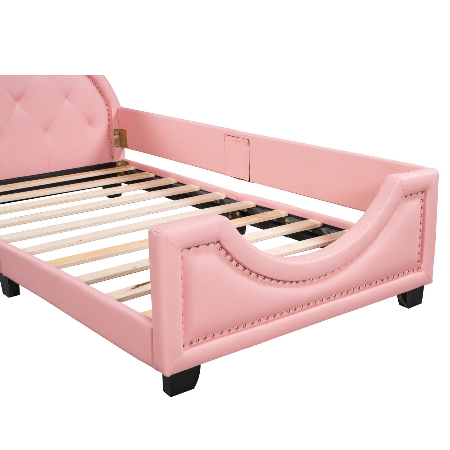 Girl's Pink Upholstered Twin Daybed with Animal Ear Headboard